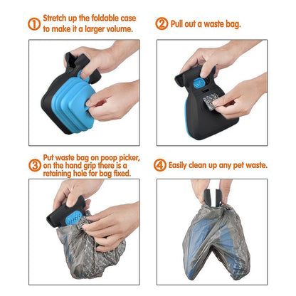 Foldable Dog Pooper Scooper – Travel Pet Waste Picker with 1 Roll Biodegradable Bags