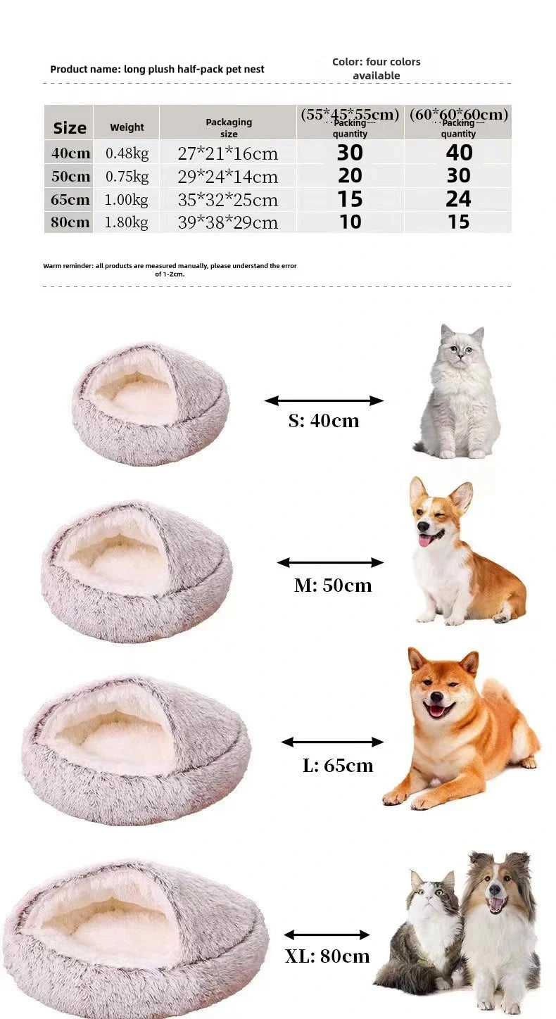 Autumn & Winter Plush Pet Bed – Warm Semi-Enclosed small dog/Cat Nest with Soft Comforter Design