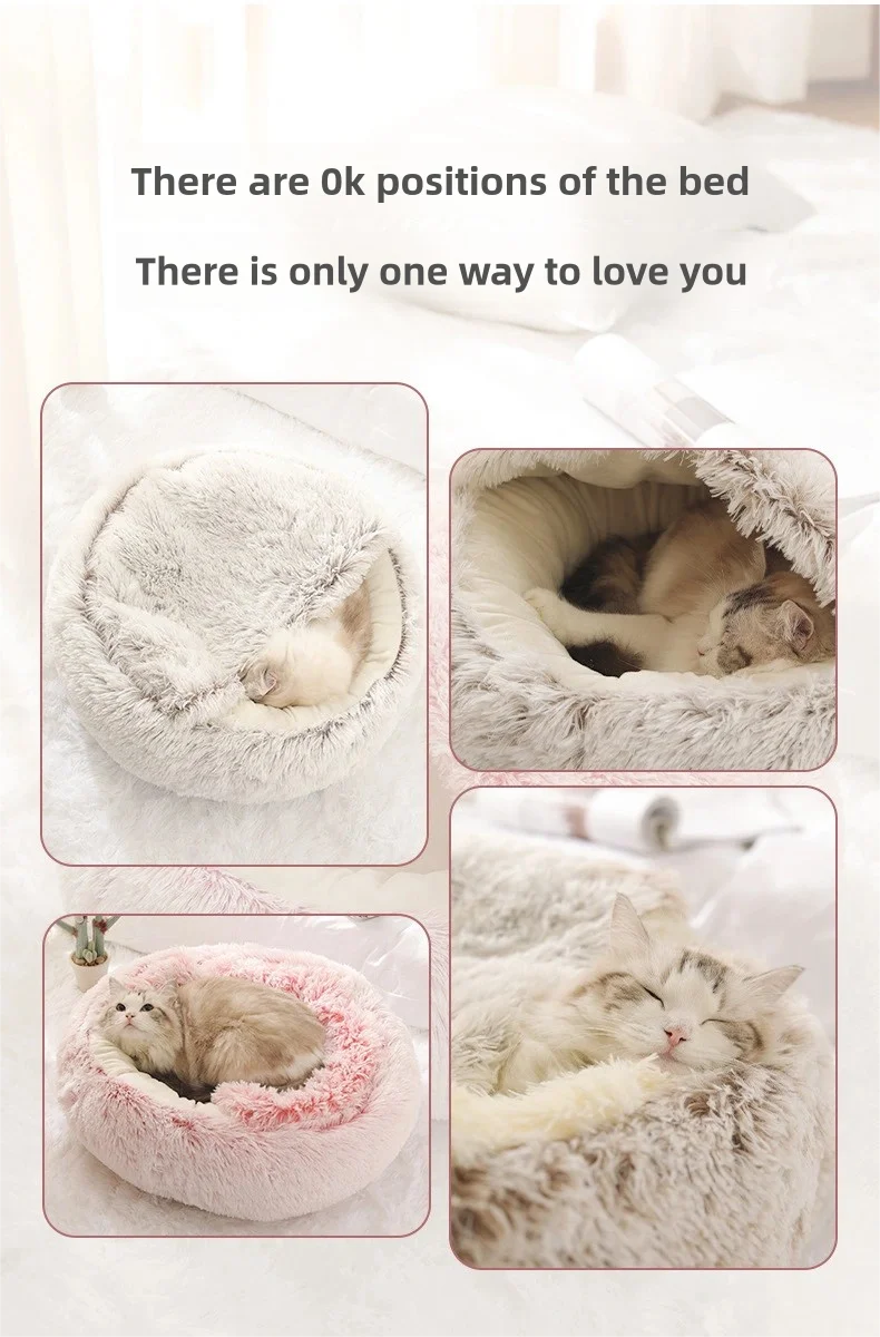 Autumn & Winter Plush Pet Bed – Warm Semi-Enclosed small dog/Cat Nest with Soft Comforter Design