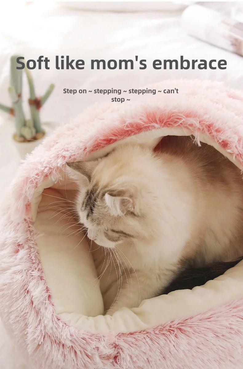 Autumn & Winter Plush Pet Bed – Warm Semi-Enclosed small dog/Cat Nest with Soft Comforter Design