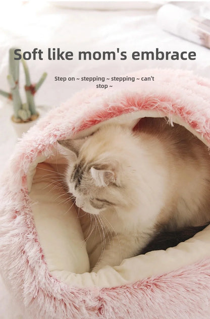 Autumn & Winter Plush Pet Bed – Warm Semi-Enclosed small dog/Cat Nest with Soft Comforter Design