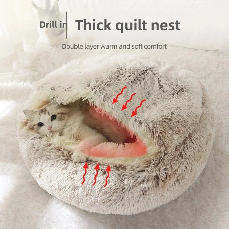Autumn & Winter Plush Pet Bed – Warm Semi-Enclosed small dog/Cat Nest with Soft Comforter Design