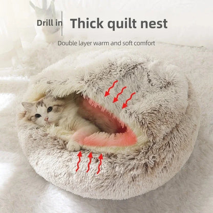 Autumn & Winter Plush Pet Bed – Warm Semi-Enclosed small dog/Cat Nest with Soft Comforter Design