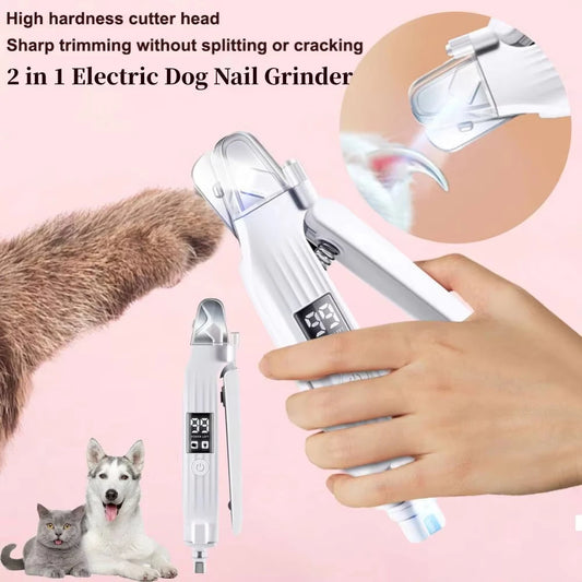 2 in 1 Electric Pet Nail Trimmer with LED Lights Pet Nail Grinder Dog Nail Trimmer and Grinder for Small Medium Large Dogs/Cats