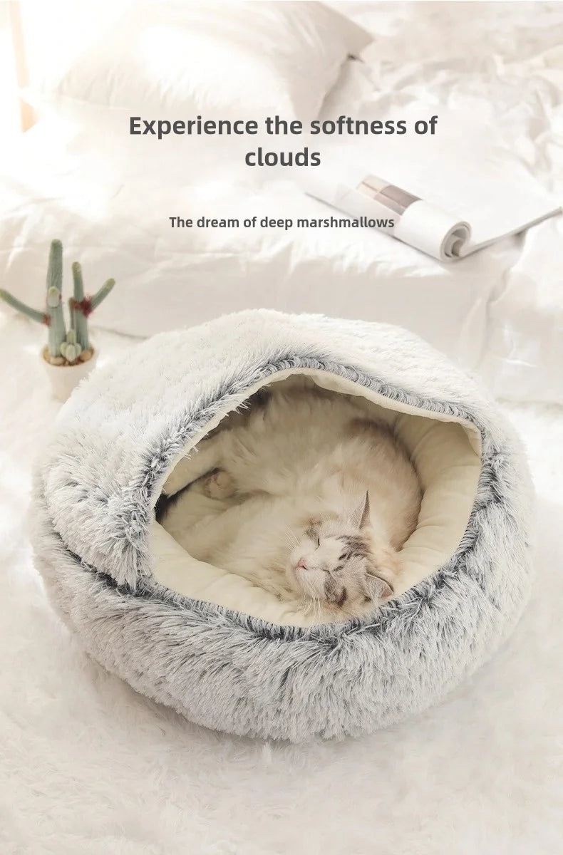 Autumn & Winter Plush Pet Bed – Warm Semi-Enclosed small dog/Cat Nest with Soft Comforter Design