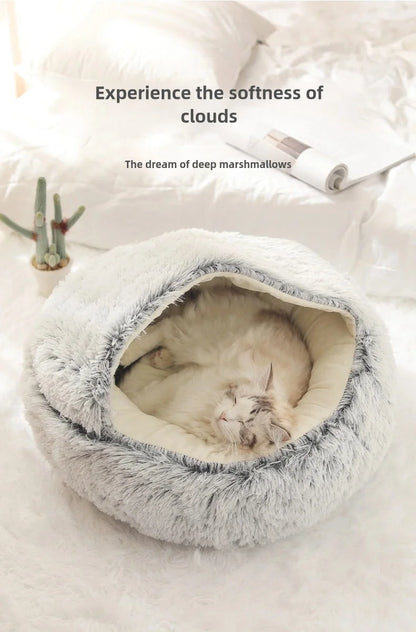 Autumn & Winter Plush Pet Bed – Warm Semi-Enclosed small dog/Cat Nest with Soft Comforter Design