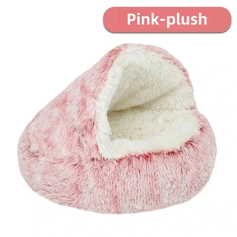 Autumn & Winter Plush Pet Bed – Warm Semi-Enclosed small dog/Cat Nest with Soft Comforter Design