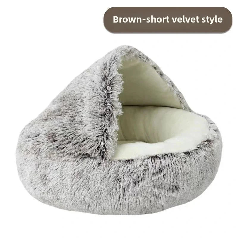 Autumn & Winter Plush Pet Bed – Warm Semi-Enclosed small dog/Cat Nest with Soft Comforter Design