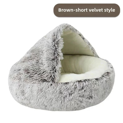 Autumn & Winter Plush Pet Bed – Warm Semi-Enclosed small dog/Cat Nest with Soft Comforter Design