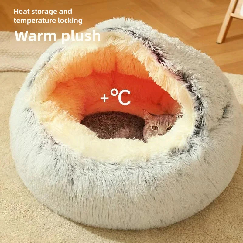Autumn & Winter Plush Pet Bed – Warm Semi-Enclosed small dog/Cat Nest with Soft Comforter Design