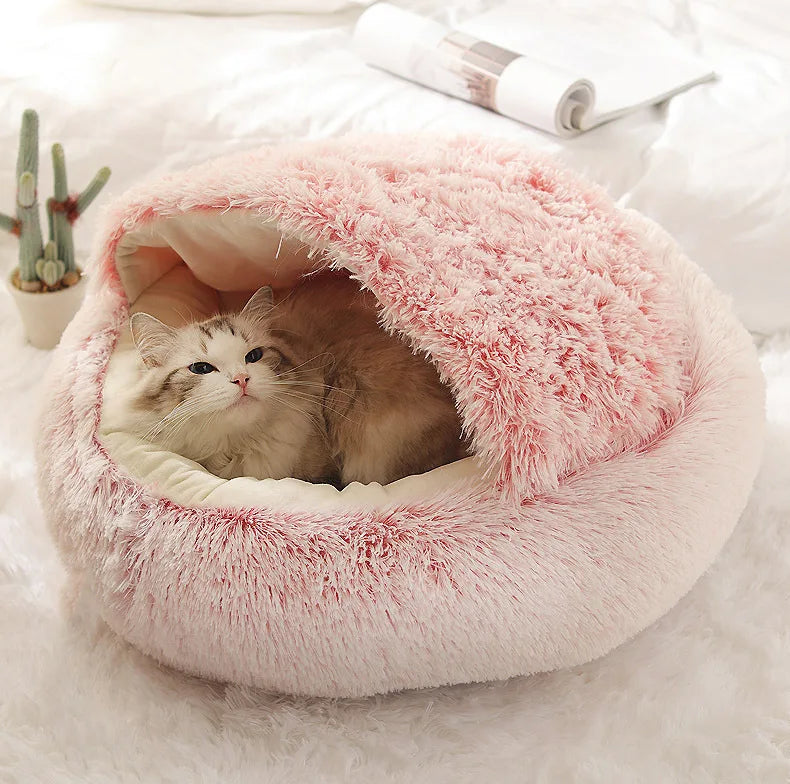 Autumn & Winter Plush Pet Bed – Warm Semi-Enclosed small dog/Cat Nest with Soft Comforter Design