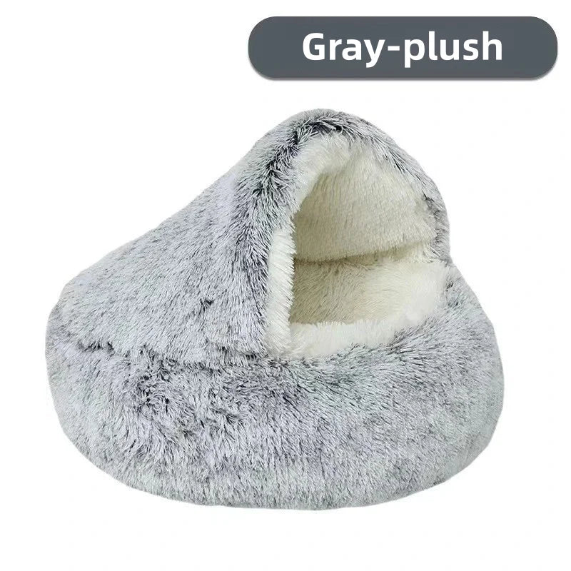 Autumn & Winter Plush Pet Bed – Warm Semi-Enclosed small dog/Cat Nest with Soft Comforter Design