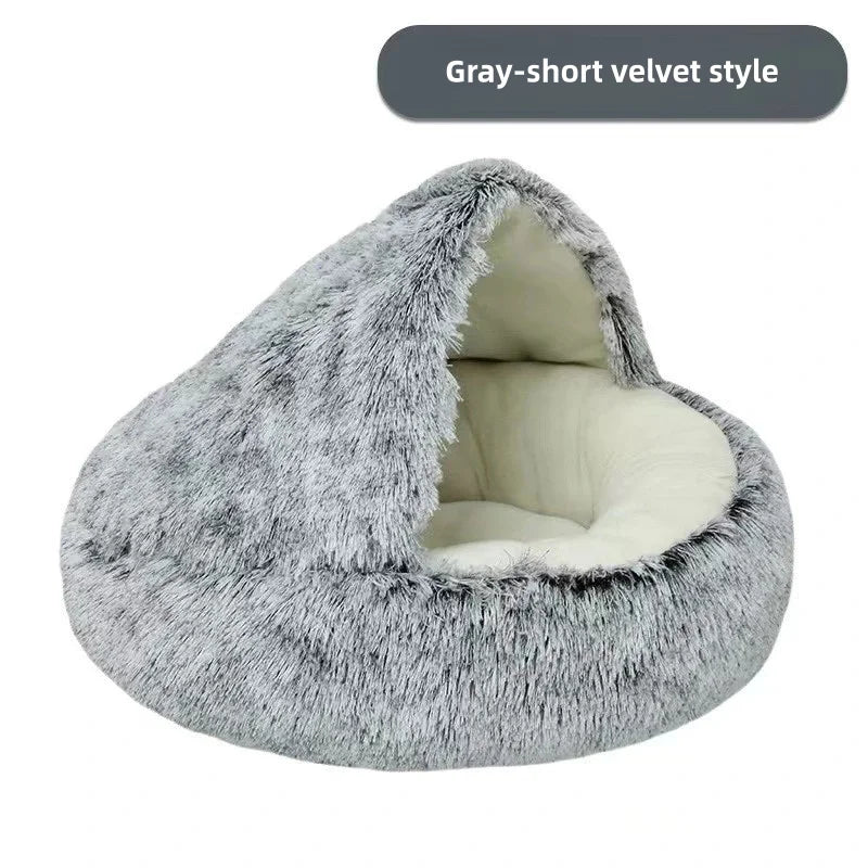 Autumn & Winter Plush Pet Bed – Warm Semi-Enclosed small dog/Cat Nest with Soft Comforter Design