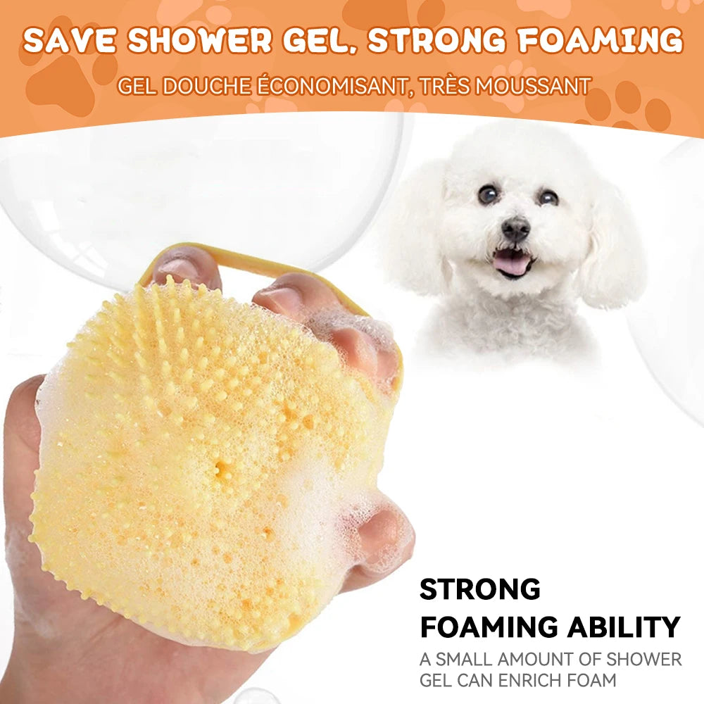 Dog & Cat Bathing Brush with Shampoo Dispenser – Soft Silicone Pet Massage & Grooming Tool