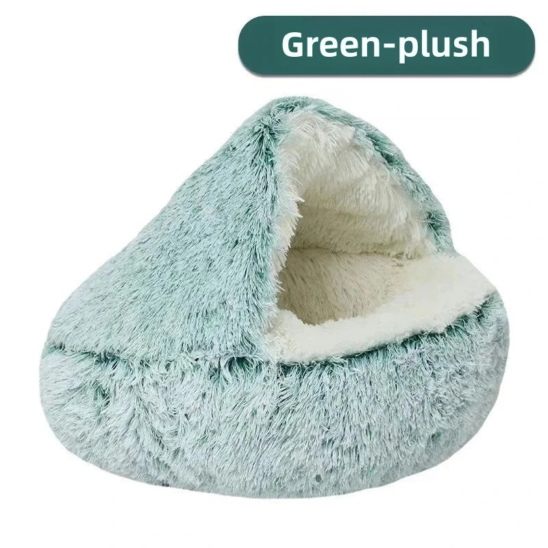Autumn & Winter Plush Pet Bed – Warm Semi-Enclosed small dog/Cat Nest with Soft Comforter Design