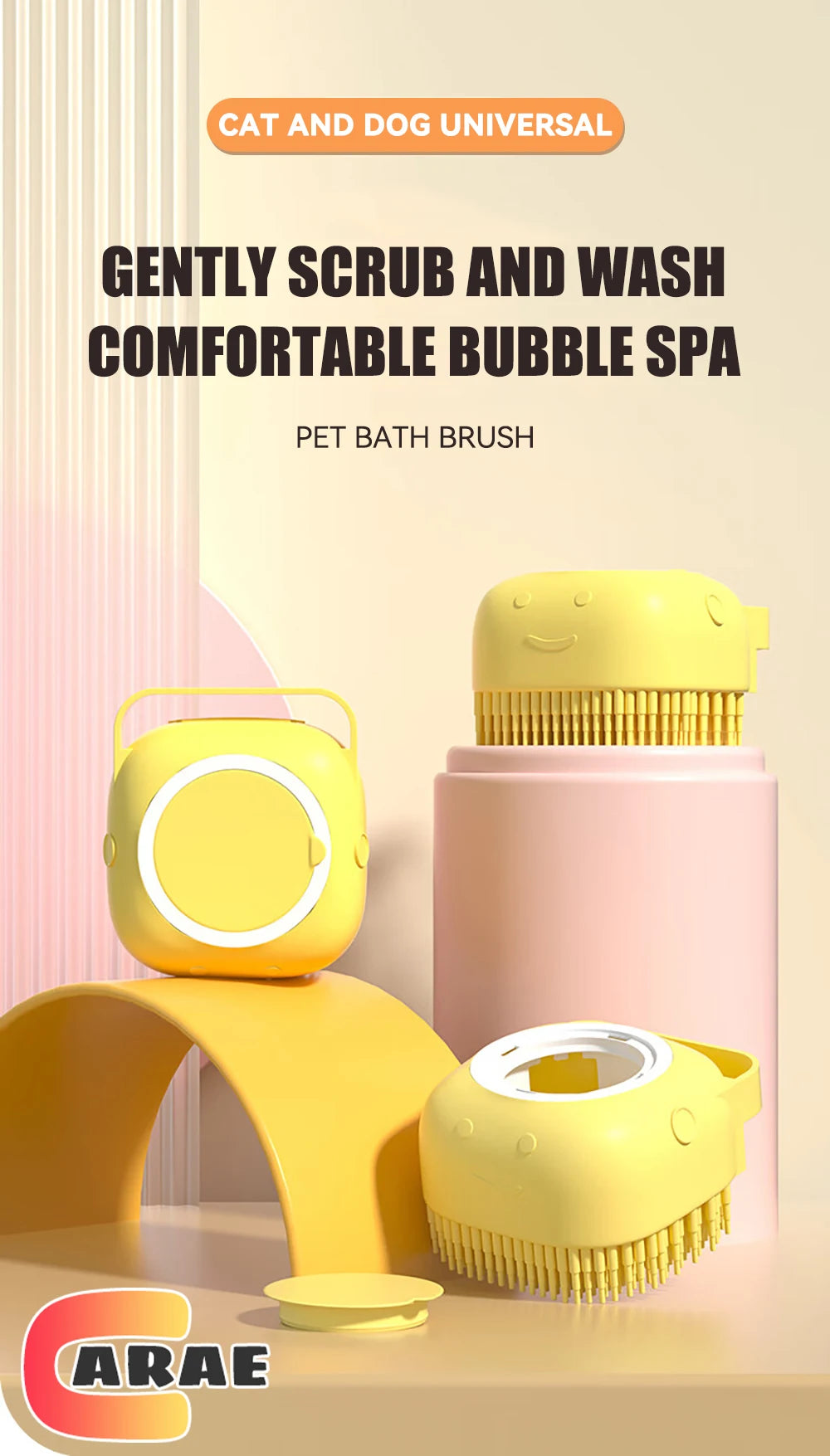 Dog & Cat Bathing Brush with Shampoo Dispenser – Soft Silicone Pet Massage & Grooming Tool
