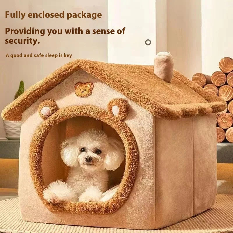 All-Season Dog House Style Bed – Warm, Removable & Washable Pet Bed for Small Dogs and Cats