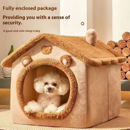 All-Season Dog House Style Bed – Warm, Removable & Washable Pet Bed for Small Dogs and Cats