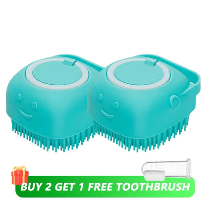 Dog & Cat Bathing Brush with Shampoo Dispenser – Soft Silicone Pet Massage & Grooming Tool