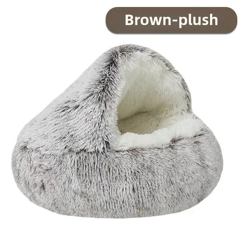 Autumn & Winter Plush Pet Bed – Warm Semi-Enclosed small dog/Cat Nest with Soft Comforter Design