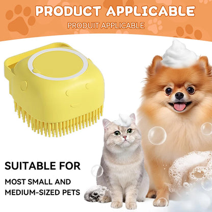 Dog & Cat Bathing Brush with Shampoo Dispenser – Soft Silicone Pet Massage & Grooming Tool