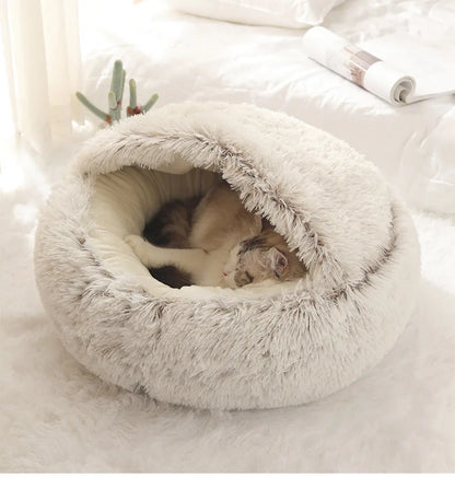 Autumn & Winter Plush Pet Bed – Warm Semi-Enclosed small dog/Cat Nest with Soft Comforter Design