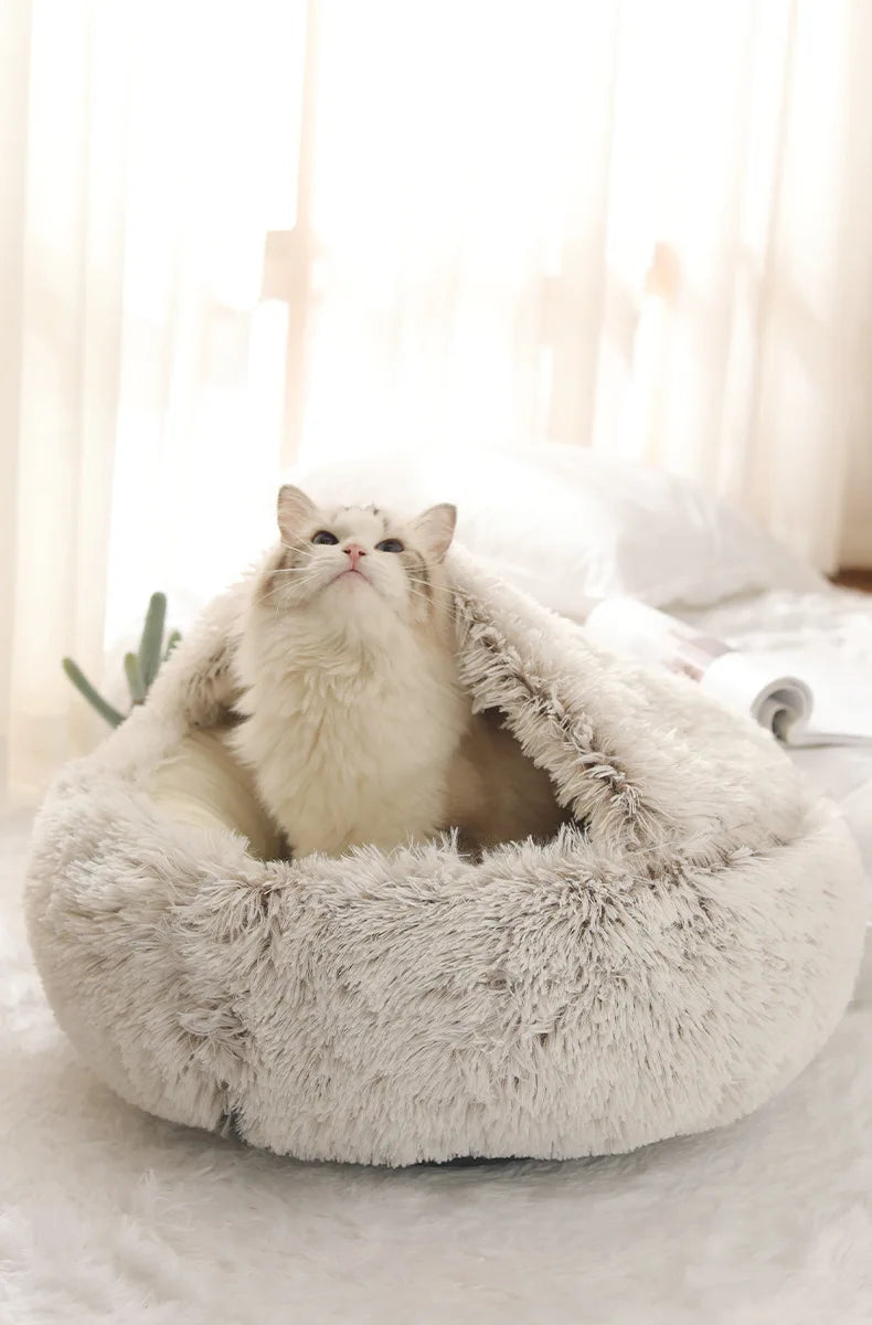 Autumn & Winter Plush Pet Bed – Warm Semi-Enclosed small dog/Cat Nest with Soft Comforter Design