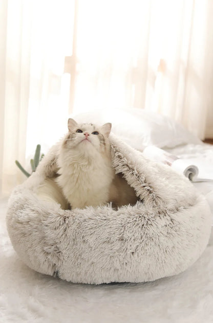 Autumn & Winter Plush Pet Bed – Warm Semi-Enclosed small dog/Cat Nest with Soft Comforter Design