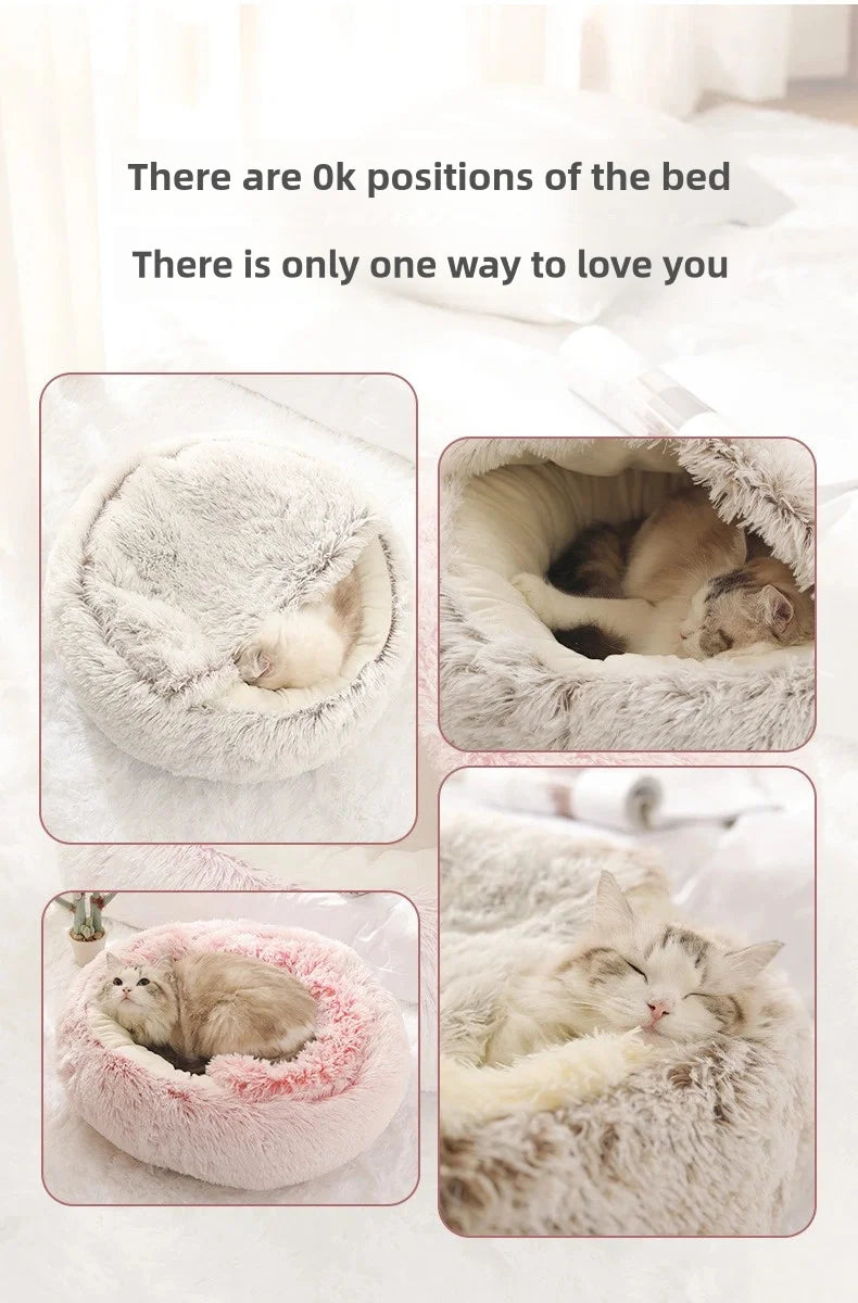 Autumn & Winter Plush Pet Bed – Warm Semi-Enclosed small dog/Cat Nest with Soft Comforter Design