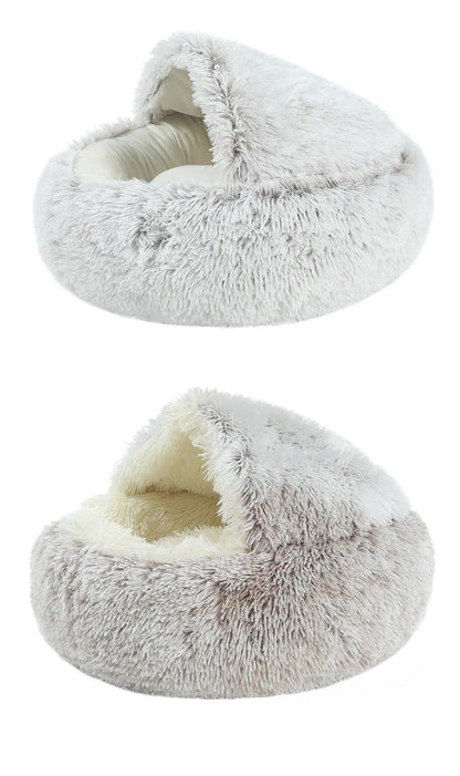 Autumn & Winter Plush Pet Bed – Warm Semi-Enclosed small dog/Cat Nest with Soft Comforter Design